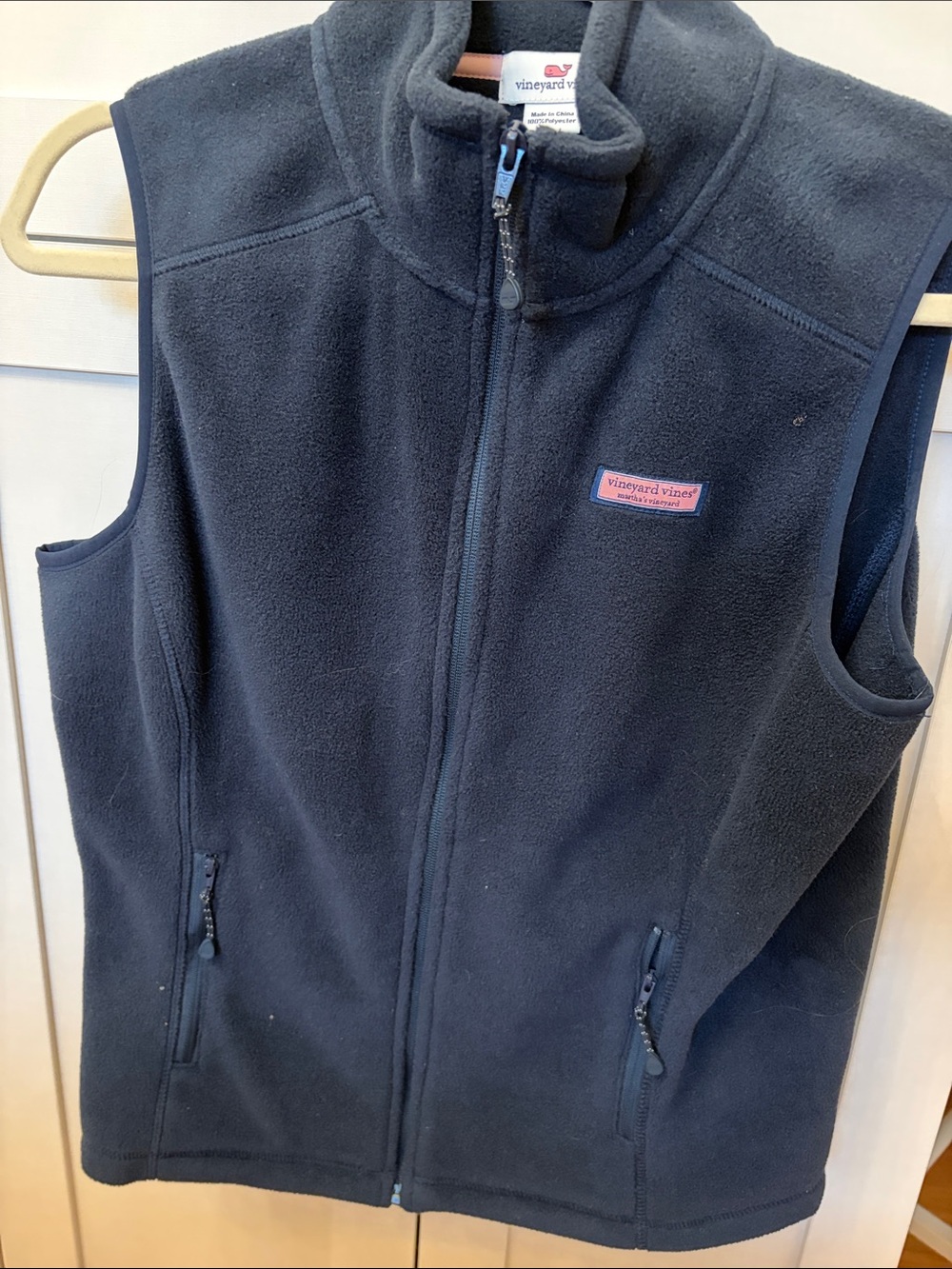 Vineyard Vines Navy Kids Fleece Vest with Pink Logo